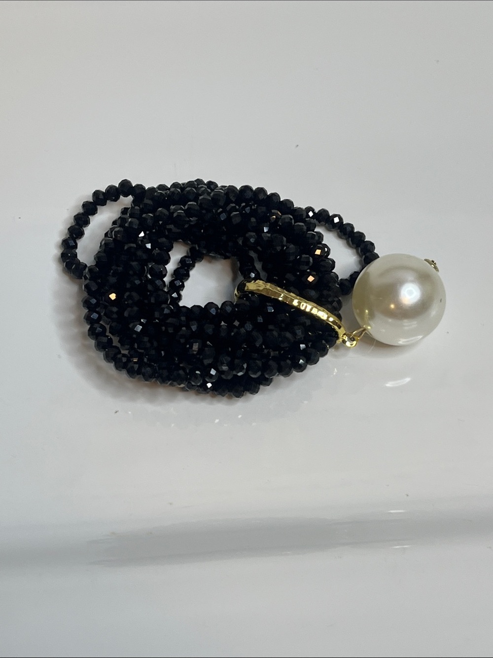 Gold & Black Pearl Charm Beaded Women's Bracelet - Picture 7 of 7